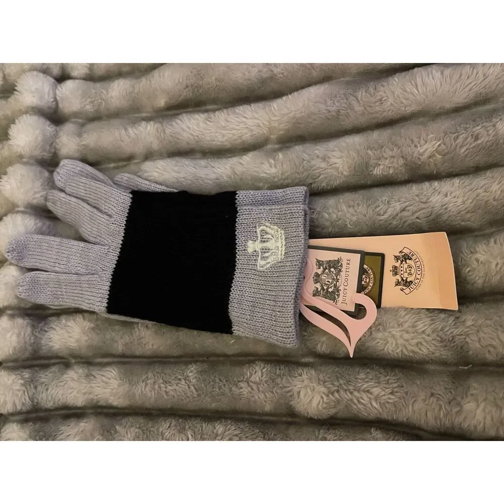 Y2k nwt vintage og juicy couture knit winter gloves mittens grey